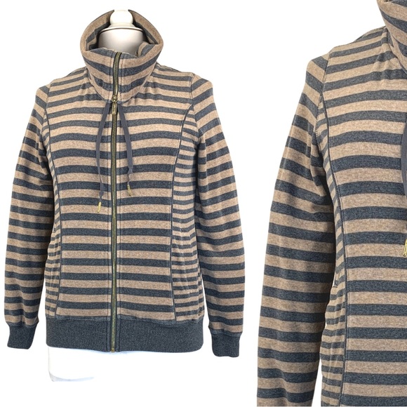 Calvin Klein Velour Striped Drawstring Turtleneck Zip Up Jacket size X-Small - Picture 2 of 16